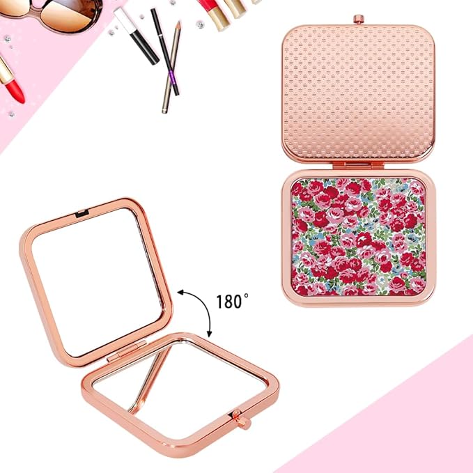 Retro Floral Makeup Compact Small Pocket Purse Mirrors Beauty Handheld Folding Portable Travel for Women Lady Girls