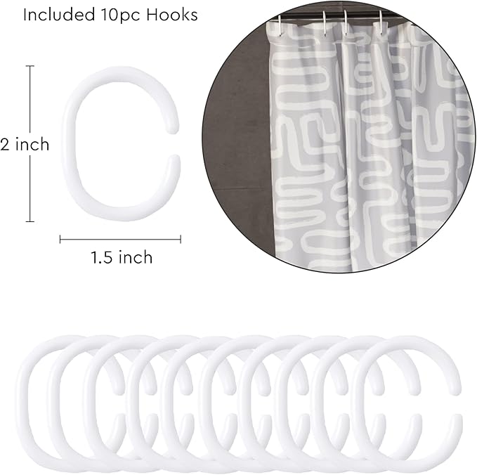 Encasa XO Shower Curtains for Bathroom 72x72 in with 10 Hooks | Waterproof Shower Liner Curtain | Premium Polyester Machine Washable Curtain for Bathroom - Boho Maze Grey