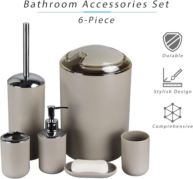 IMAVO Bathroom Accessories Set,Apricot Bathroom Set,7 Pieces Bathroom Accessory Set,Tray,Toilet Brush,Trash Can for Bathroom Décor and Housewarming Gifts