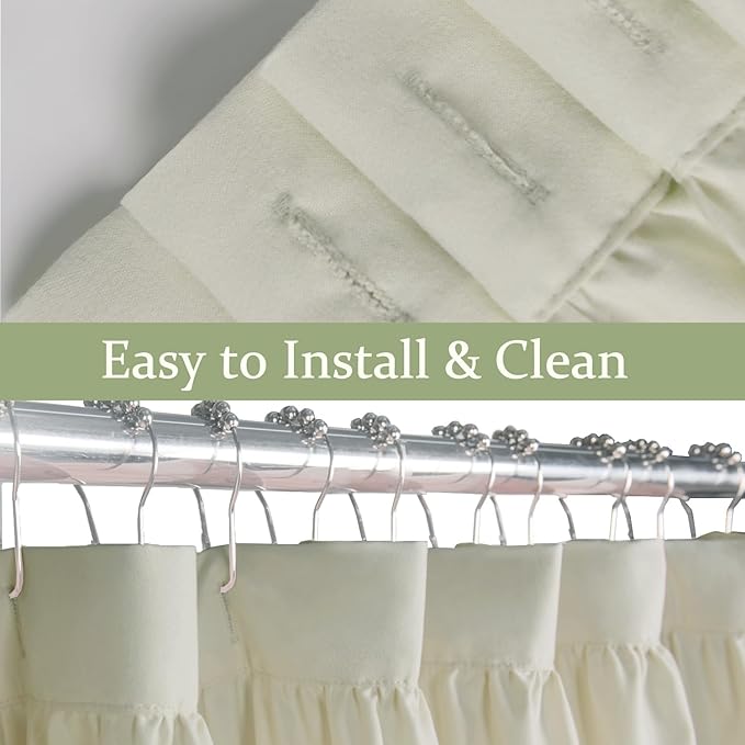 Farmhouse Ruffle Shower Curtain with Handmade Ruched, Vintage Ruffled Fabric Bathroom Curtains, Decorative Elegant Bathroom Curtain with 12 Holes, Camel, 72" W x 72" H(N60049)