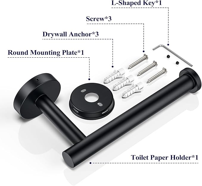 Kitsure Toilet Paper Holder Wall Mount - Sturdy Round Matte Black Toilet Paper Holder for Mega Roll, Premium 304 Stainless Steel Toilet Paper Roll Holder for Bathroom, Washroom, Black
