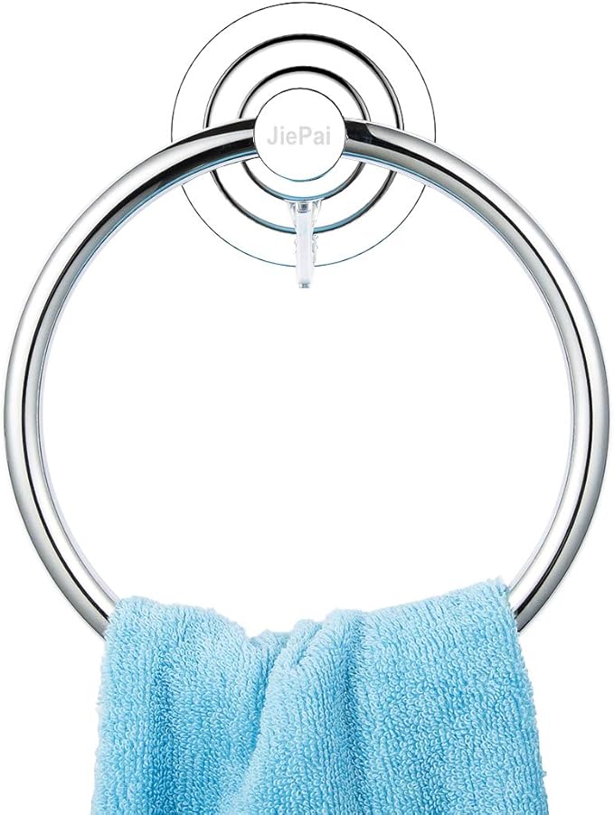 JiePai Drill Free Powerful Vacuum Suction Cup Towel Ring Shower Washcloth Hand Towel Round Holder