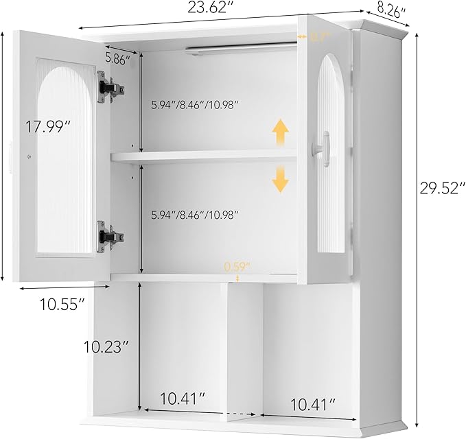 VANIRROR Bathroom Wall Cabinet with Lighting & Tissue Hole, Wall Mounted Glass Door Medicine Cabinet Over Toilet Storage for Laundry Room Kitchen