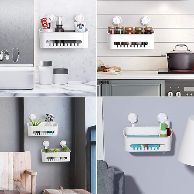 LUXEAR Shower Caddy Suction Cup NO-Drilling Removable Shower Shelf Powerful Heavy Duty Hold up to 22lbs, Waterproof Storage Basket for Shampoo & Toiletries Bathroom & Kitchen Caddy Organizer