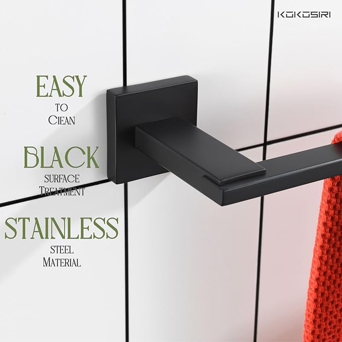KOKOSIRI 32 Inch Bath Towel Bars Bathroom Towel Racks Towel Holder Towel Rods Kitchen Towel Hanger Bathroom Accessories Stainless Steel Wall Mounted Matte Black B4006BK-L32