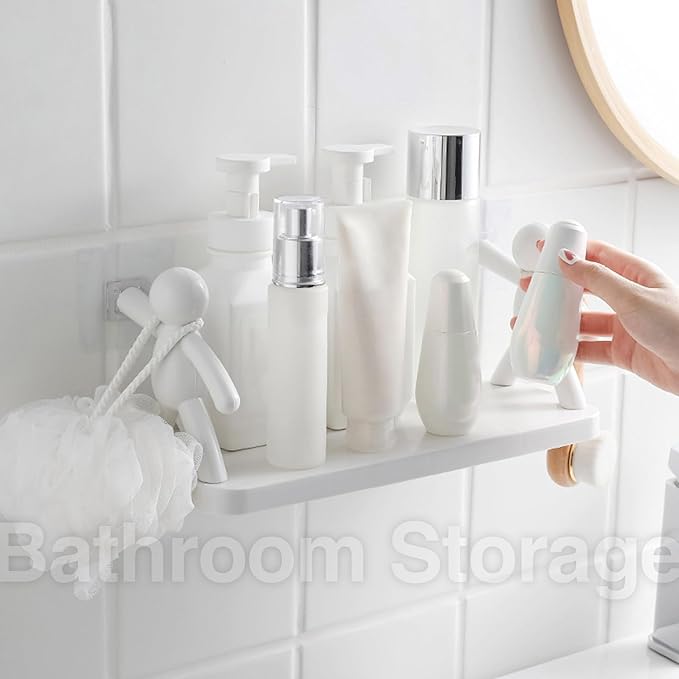 The Kitchen Toilet Receive Shelf，No-Drill Floating Wall Shelves - Space-Saving Multipurpose Storage for Bathroom, Kitchen, Office - Waterproof Adhesive Design with 5kg Load Capacity (White+Gray)