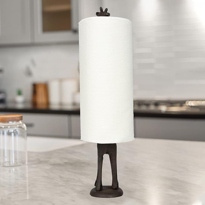 WallCharmers Rustic Paper Towel Holder, Metal Toilet or Kitchen Paper Holder for Floor or Countertop, Rustic Giraffe