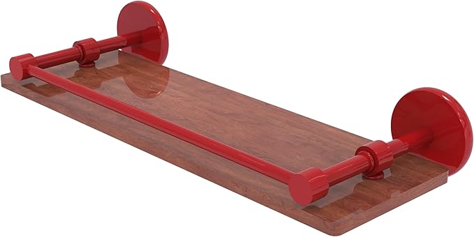 Allied Brass P1000-1-16-GAL-IRW-FER Prestige Skyline Collection 16 Inch Solid IPE Ironwood Shelf with Gallery Rail, Fire Engine Red