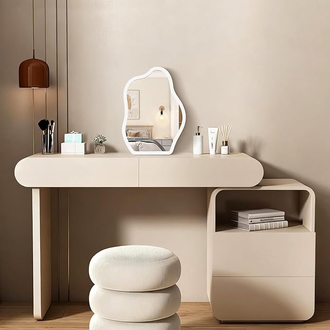Desk Mirror Wood Framed Vanity Makeup Table Small Standing Mirrors for Bedroom Tabletop Office Antique Dresser Countertop Beauty Farmhouse Gifts 14" L x 10" W