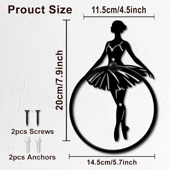 MAYJOYDIY Ballet Metal Towel Ring Round Eleglant Ballerina Hand Towel Holder Ring Hanger Black Vintage Towels Wall Organizer for Kitchen Bath Home Laundry Room Decors Gifts