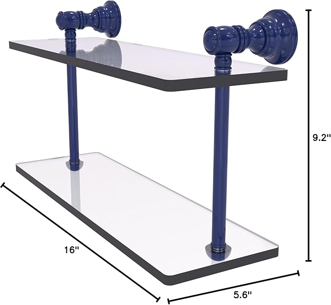 Allied Brass CL-2-16-MBL Carolina Collection 16 Inch Two Tiered Glass Shelf, Mediterranean Blue