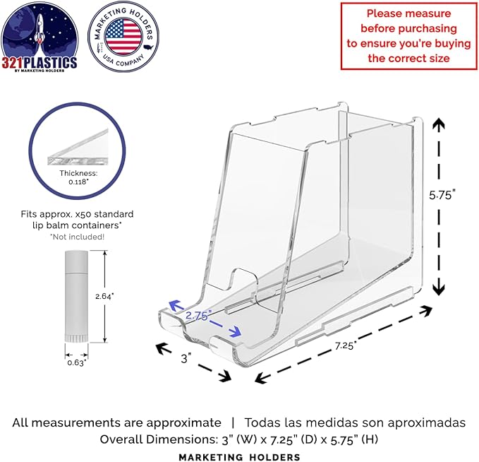 Marketing Holders 2 Pack Clear Acrylic Lip Balm Dispenser Stackable and Small Home Freestanding Countertop Display for Lipsticks Glosses Chapsticks or Essential Oils in Stores and Boutiques