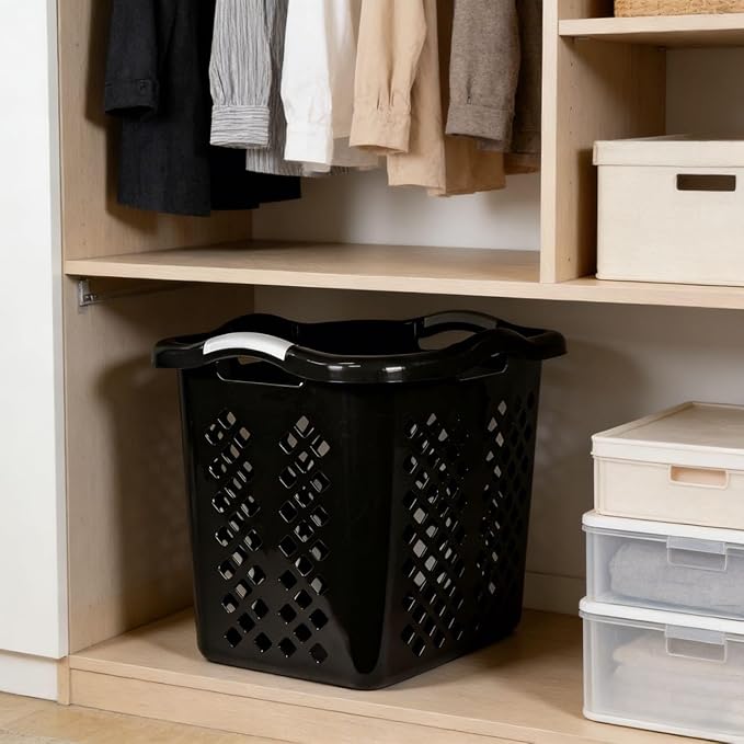 2 bushel laundry baskets with silver handles, black, 2-pack