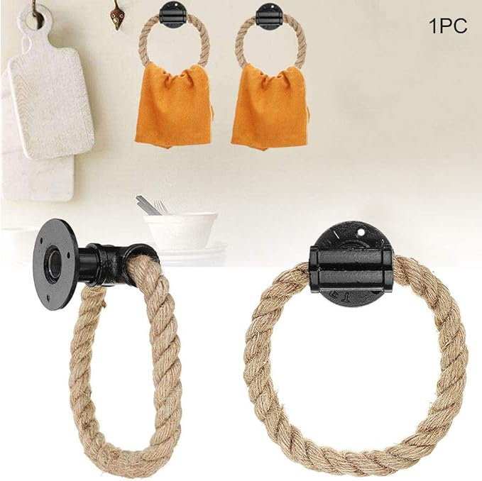 Rope Towel Ring, Wall Mount Vintage Cast Iron Towel Rack, Industrial Storage Toilet Towel Holder, Rustic Hand Towel Hanger, for Shower/Bathroom/Bedroom/Kitchen