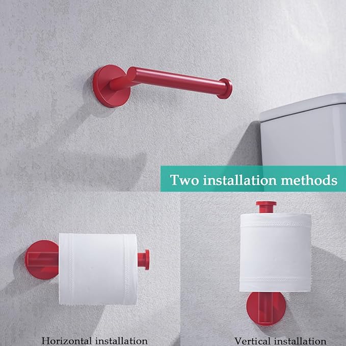 Red Bathroom Accessories Set,5 Pieces Bathroom Hardware Set,24 inch Towel Bar,Towel Ring for Bathroom,Robe Towel Hooks,Toilet Paper Holder Wall Mounted(Drilling),SE96006S-5RED