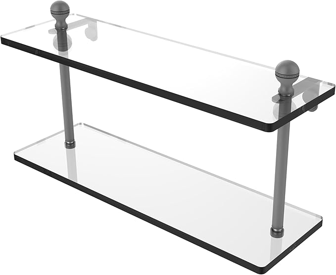 Allied Brass MA-2/16-GYM Mambo Collection 16 Inch Two Tiered Glass Shelf, Matte Gray