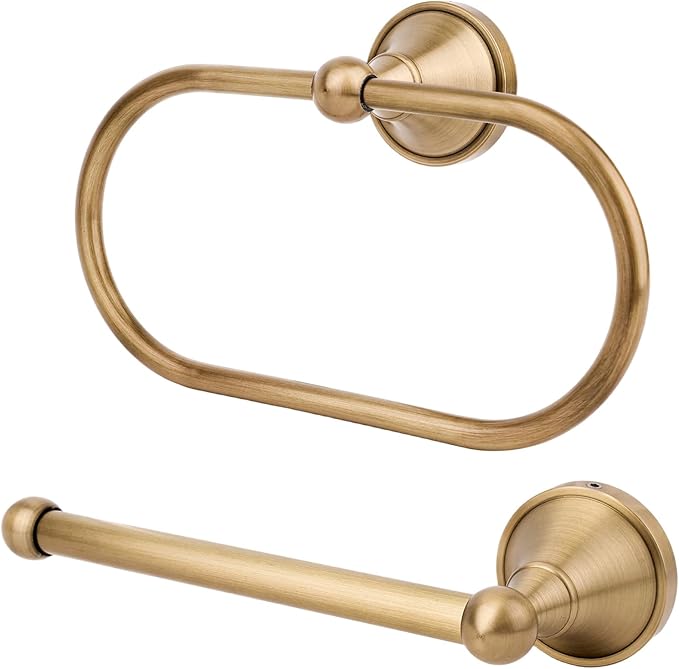 2pcs Antique Brass Toilet Paper Holder, Retro Brass Hand Towel Ring Tissue Roll Paper Hanger Wall Mounted Bathroom Accessories for Home Hostel