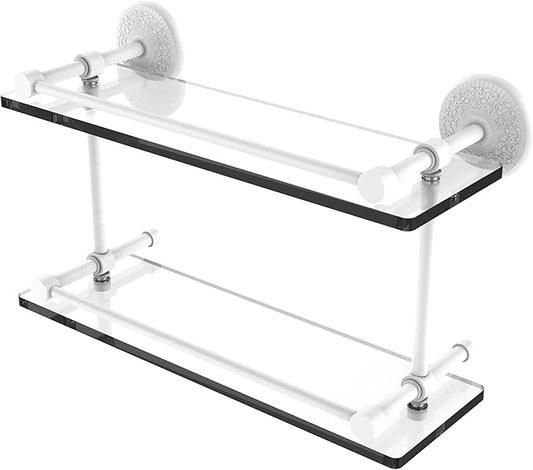 Allied Brass MC-2/16-GAL-WHM Monte Carlo 16 Inch Double Glass Gallery Rail Shelf, Matte White