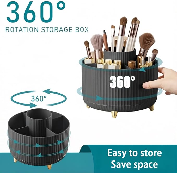 Makeup Brush Holder,360° Rotating Makeup Brush Organizer,5 Slot Make up Brushes Cup for Cosmetics,Large Capacity,For Nail Polish, Art Supply, Bathroom Vanity,Cosmetics Organizer,Black