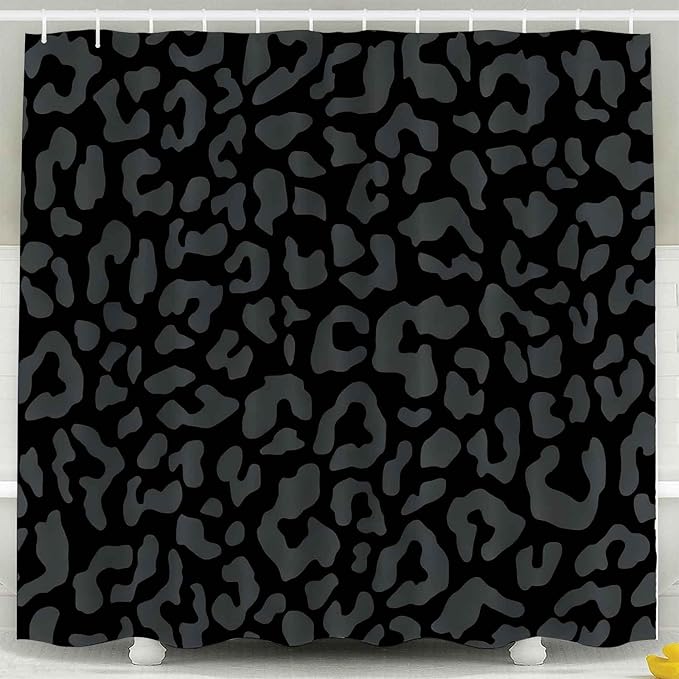 TOMWISH 4 Pcs Leopard Shower Curtain,Black Gray Cheetah Print Bathroom Sets Complete,Shower Curtain Toilet Lid Cover and Bath Mat Bathroom Decor Sets,juego de baños de Set Bath Accessories with Hooks