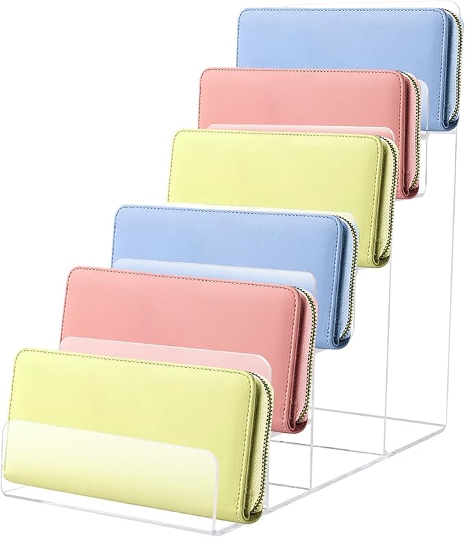 6-Tier Acrylic Purse Display Stand,Clear Wallet Display Organizer Handbag Stand Jewelry Shelf Plastic Perfume Stands Acrylic Shelf Risers Nail Polish Rack for Sunglasses Props Cosmetic Purse Handbag