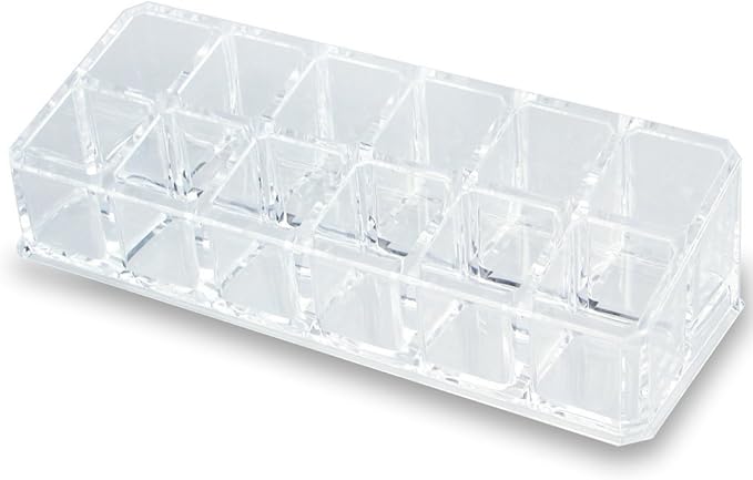 Clear Acrylic Makeup Case and Lipstick or Brush Holder with 12 Compartments