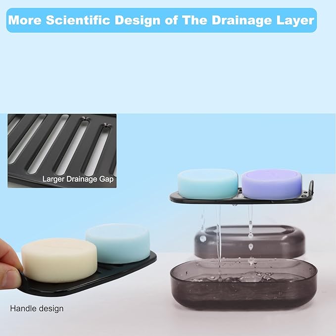 HAYSNA Solid Shampoo Bar Holder, Large Bar Soap Holder, Travel Soap Container, Soap Box with Draining Layer, Soap Case for Bathroom, Traveling, Gym, Camping (Black Style-1-Large)