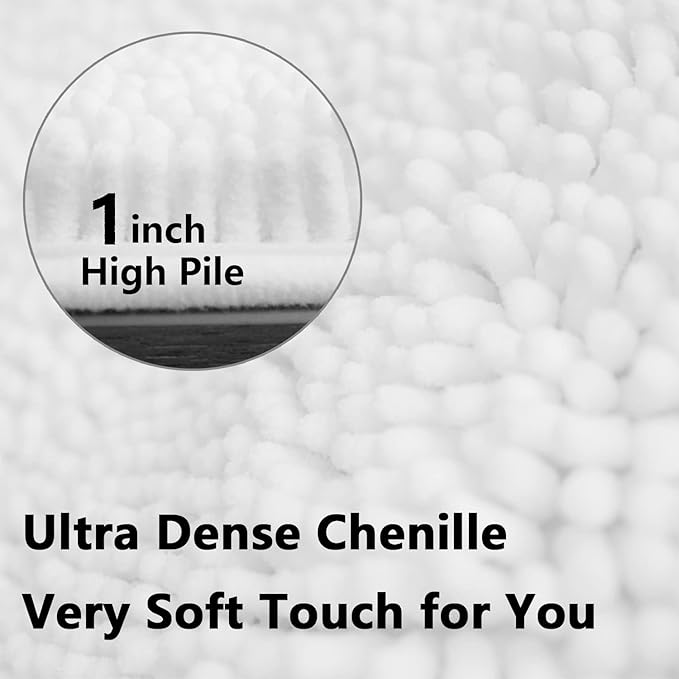 BOANKODU Bathroom Rug Sets, 2 Piece Soft Chenille Bath Mat, Non-Slip, 32x20 Inch + 20x20 Inch U Shape, Machine Washable (White)