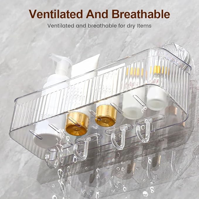 No-Drill Bathroom Suction Storage Box, 2026 Upgraded Suction Cup Wall Shelf, Portable Wall Mounted Bathroom Organizer for Shower, Durable Removable Storage Basket for Home (Transparent, Large)