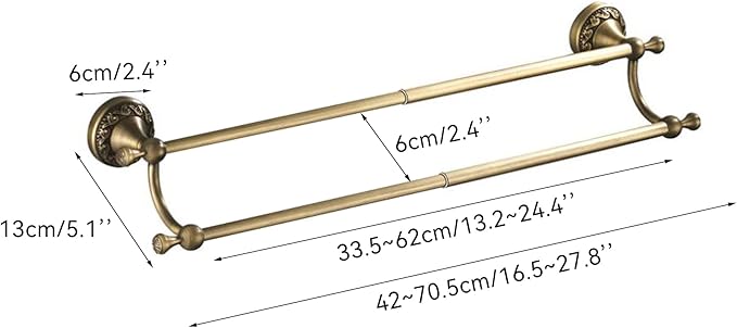 Antique Bronze Brass Double Towel Bar,Adjustable 15.5 to 27.5 Inch Bath Towel Bar Rack for Bathroom Towel Holder, Wall Mounted Bathroom Hardware Accessories,Pattern Carving Design