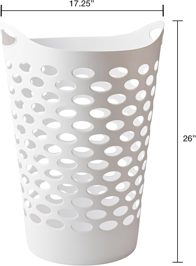 2 BUSHEL Flexible Laundry Basket,Tall plastic hamper for Clothes, Bedroom, and Storage - Portable Round Bin with Carry Handles 17.75" x 17.25" x 26", White (3)