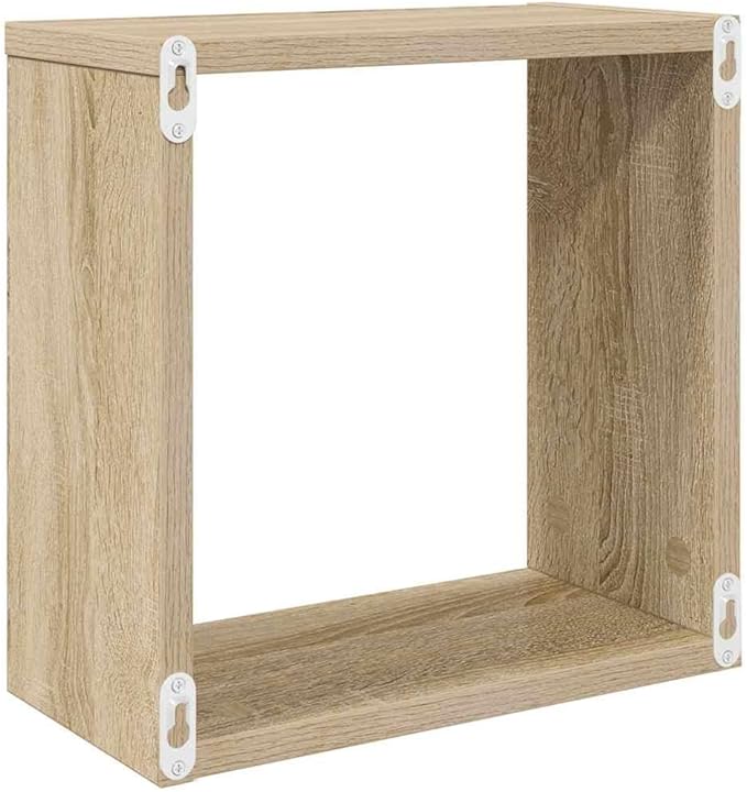 Set of 2 Floating Cube Shelves, Sonoma Oak Wall Mounted Storage Display Shelves for Bedroom Living Room, Modern Minimalist Square Decor Unit, 11.8 x 11.8 inch