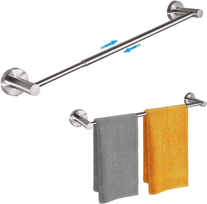 Towel Racks for Bathroom,Adjustable Single Towel Bar(16inch-25.5inch) Sturdy and Rustproof Towel Bar Wall Mounted for Bathroom Kitchen Washroom (C-Silver)