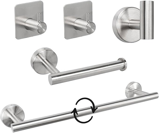 TocTen Bathroom Hardware Set, Thick Stainless Steel Bath Towel Bar Set Including Towel Rack for Bathroom+Toilet Paper Holder+3 Robe Towel Hooks Wall Mount Bathroom Accessory Set(24IN,Brushed Nickel)