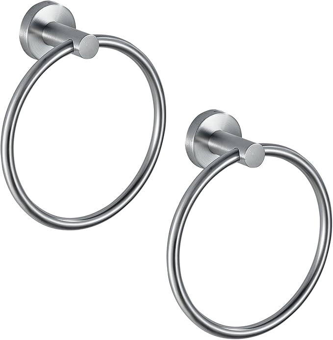 Towel Ring, Bathroom Hardware Accessories, Wall-Mounted Towel Ring, Simple Round Stainless Steel Towel Rack, for Bathroom and Kitchen (Brushed Nickel 2Pack)