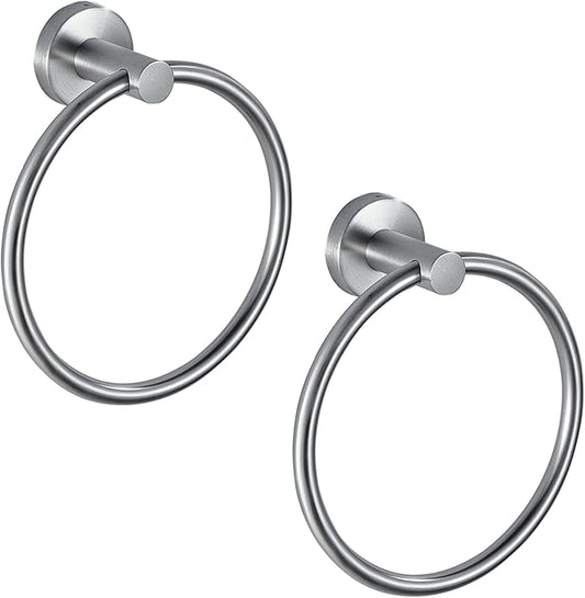 Towel Ring, Bathroom Hardware Accessories, Wall-Mounted Towel Ring, Simple Round Stainless Steel Towel Rack, for Bathroom and Kitchen (Brushed Nickel 2Pack)