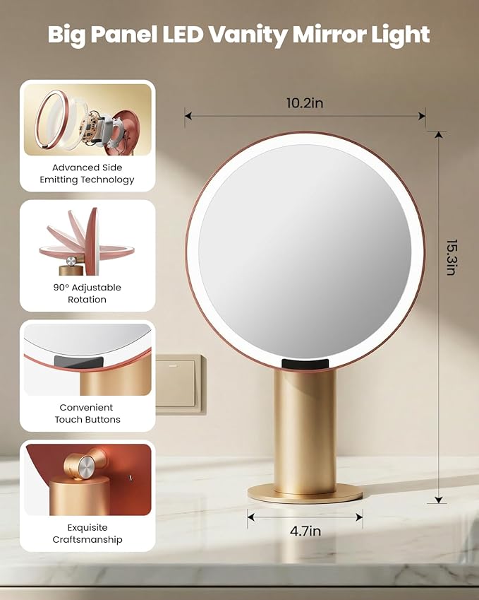 SJZX Lighted Makeup Mirror with Travel Case & 10X Magnification, Rechargeable Vanity Mirror with Lights, 3CCT Lighting, Portable Detachable Stand for Tabletop & Travel, Gifts for Women Wife Girlfiend