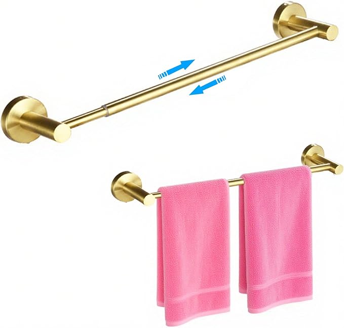 Towel Racks for Bathroom,Adjustable Single Towel Bar(16inch-25.5inch) Sturdy and Rustproof Towel Bar Wall Mounted for Bathroom Kitchen Washroom (A-Gold)