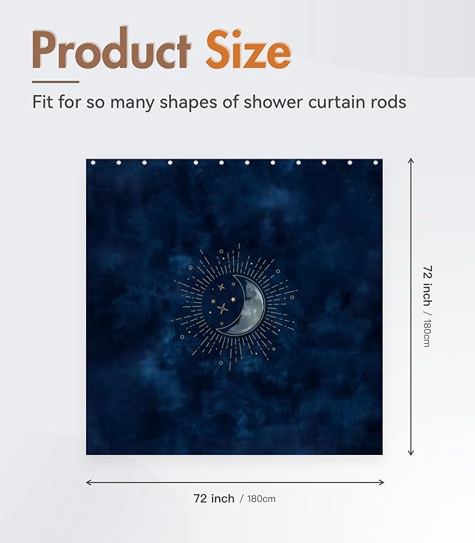 MAMUSE Shower Curtain for Bathroom - Cute Aesthetic Decorative Modern Girly Unique Girls Design Pretty Women Waterproof Fabric Cloth Cortinas de Baño Bathtub 72 x 72 Inch, Blue Moon