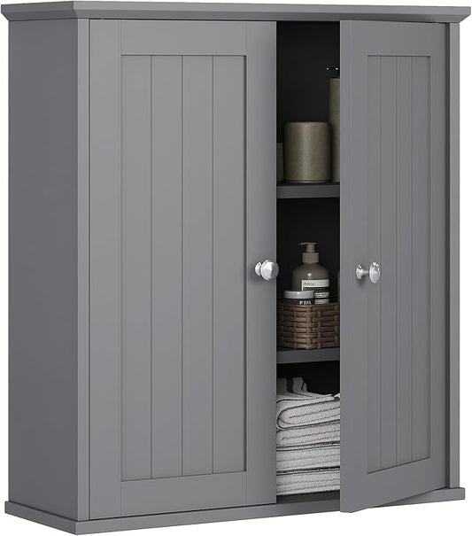 Meilocar Bathroom Wall Cabinet, Bathroom Cabinet Wall Mount, Over Toilet Space Saver Storage Cabinets Wall Mounted, Wood Medicine Cabinets with Doors, Grey