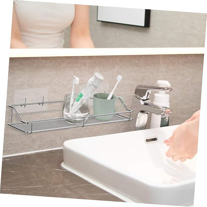 Happyyami Double Layer Bathroom Storage -Mounted Stainless Steel Organizer No Drill Hanging Shelf for Bathroom and Kitchen Easy Installation Space-Saving Design
