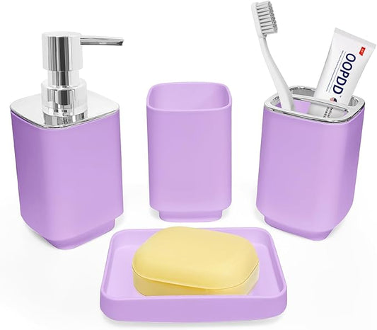 4 Piece Bathroom Accessory Sets, Light Purple Bathroom Accessories Sets Include Toothbrush Holders Set, Soap Dispenser, Soap Dish and Toothbrush Cup, Modern Bathroom Decoration