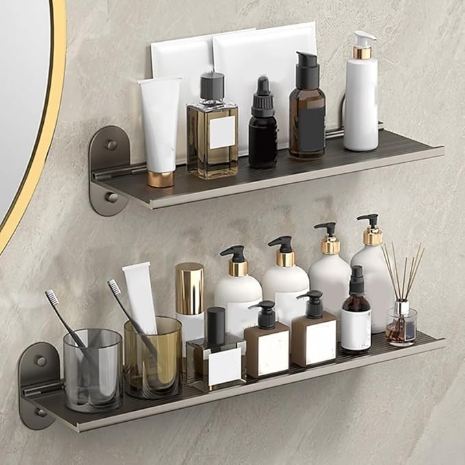 Space Aluminum Bathroom Shelf Great for Renters Sturdy and Rustproof Organizers for Toiletries and Supplies