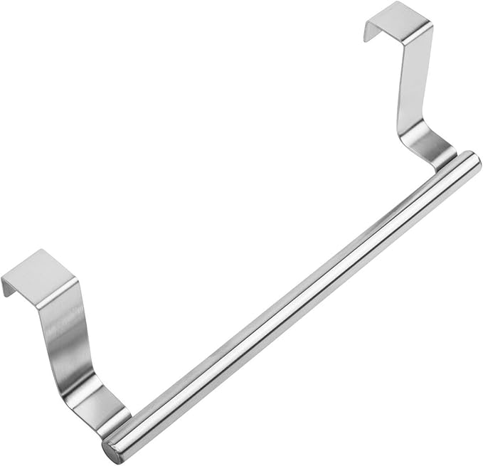 Mziart Modern Towel Bar with Hooks for Bathroom and Kitchen, Brushed Stainless Steel Towel Hanger Over Cabinet (9 inch)