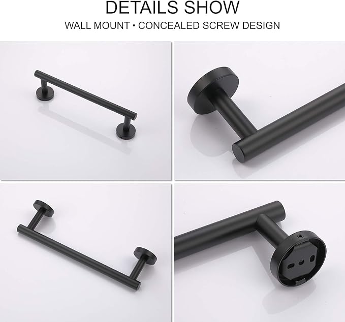 TASTOS 12 Inch Black Single Towel Bar Rack, SUS 304 Stainless Steel Round Bathroom Towel Bar Heavy Duty Towel Holder Kitchen Towel Rod, Wall Mount with Screws Towel Bar Rod Matte Black Finish