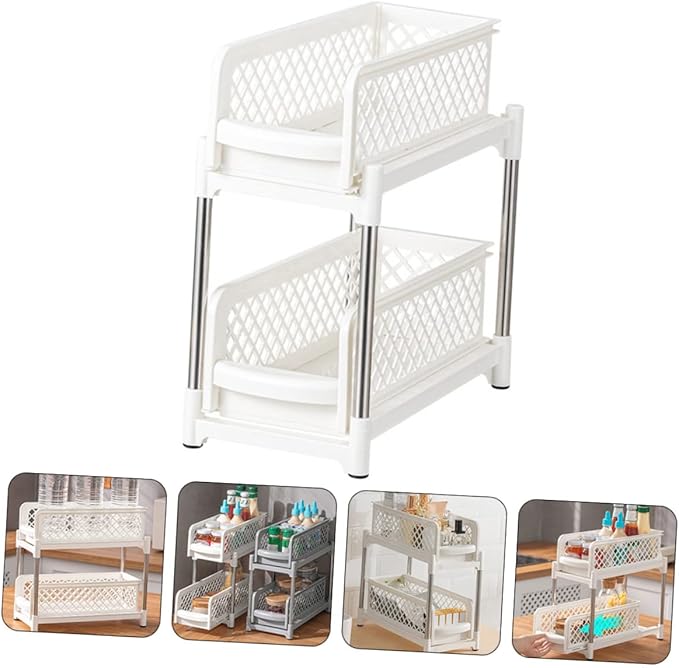 Bathroom Shelf Double Organizer Kitchen Storage Rack Countertop Organizer White Easy Clean