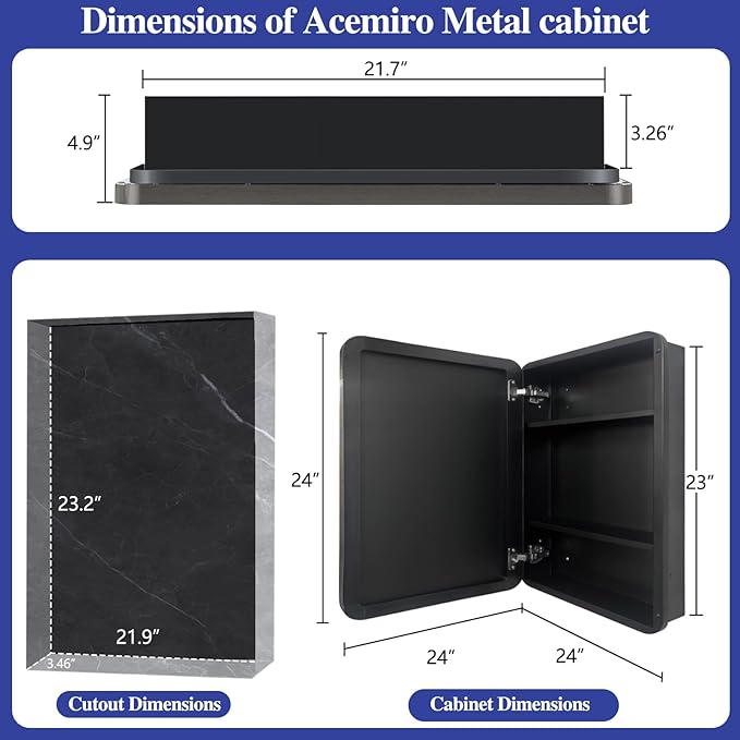 Bathroom Medicine Cabinet,24"x24" Square Mirror Door with Stainless Steel Frame,Recessed & Surface Wall Cabinet with Glass Shelves, Rust-Resistant Bathroom Storage Cabinet