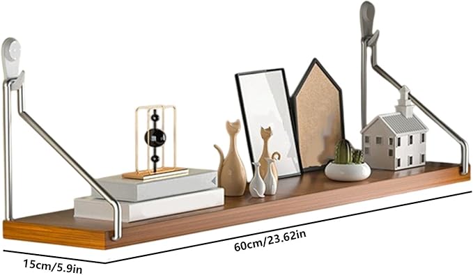 No-Drill Wall Mounted Shelf, Heavy Duty Adhesive Organizer with 15KG Load, Multi-Functional Storage Shelf for Bathroom, Kitchen, Office, Easy Install on Tile(Size:60cm,Color:Walnut Finish)