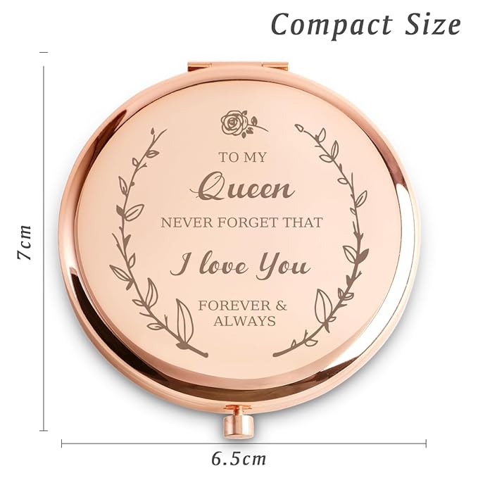 Personalized Gifts for Wife, Custom Wife Gifts for Birthday Anniversary, Engraved Wives Compact Mirror for Her, Mothers Day Basket Stuffers