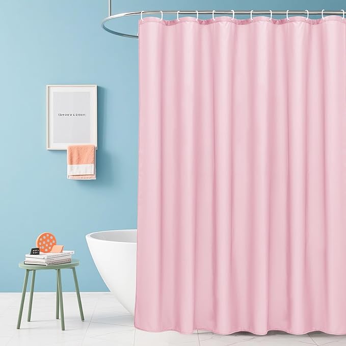 AooHome 72x96 inch Fabric Shower Liner, Extra Long Solid Color Shower Curtain with Hooks, Weighted Hem, Water Repellent, Pink